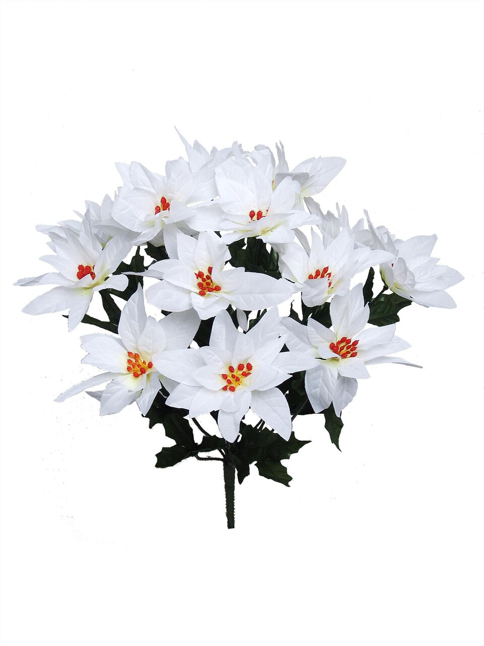 18" White Poinsettia Bush, Waterproof Artificial Flowers, 14 Bloom Stems for Home Decor, Holiday Arrangements – 2 Pieces